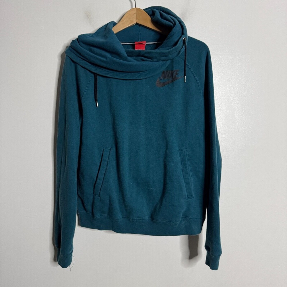Nike Women's Sweater Medium - Teal Hoodie Cowlneck‎ Workout Running Jogging